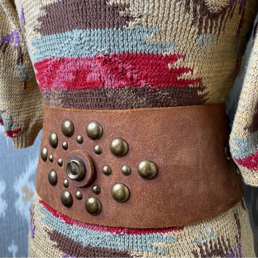 Ralph Lauren Tan Multi Southwest Aztec Hand-Knit Linen Silk V-Neck S/S Sweater - Picture 7 of 16
